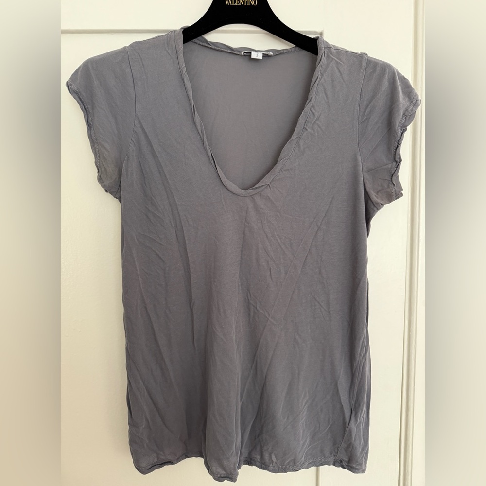 James Perse Gray Scoop V Short Sleeve Tee